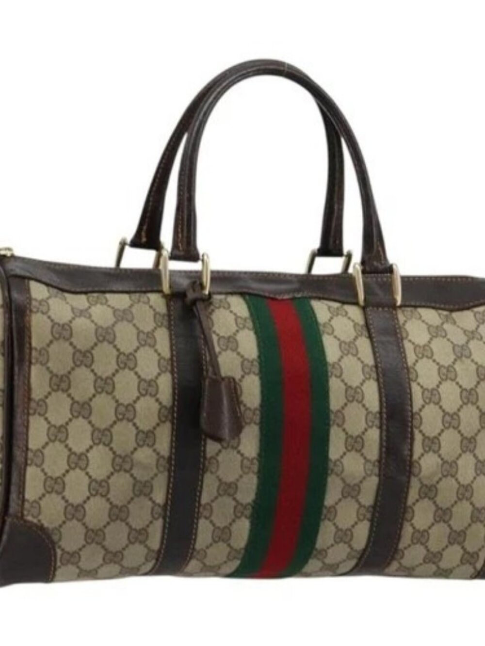 GUCCI GG Supreme Web Sherry Line Hand Bag PVC Beige Gold Auth 179372